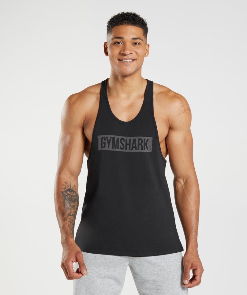 Men\'s Gymshark Block Stringer Tanks Black | CA 5870D3